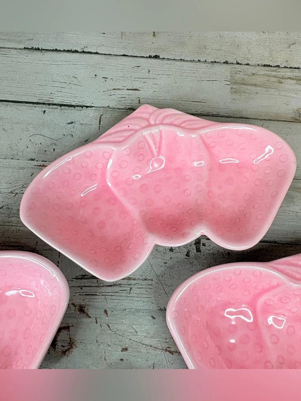 Lot Of 4 Vintage Dessert Dishes MCM Belmar of California Pink Strawberry